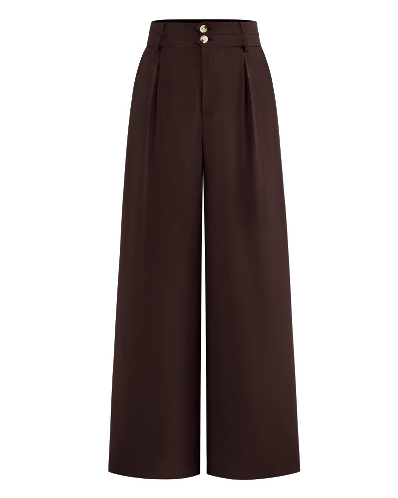 BTFBM Women Wide Leg Dress Pants 2026 High Waisted Button Pleated Business Casual Trousers Office Work Palazzo Pants(Dark Brown, Medium) - Image 1