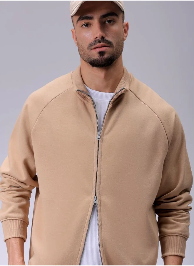 The Indian Garage Co Men Relaxed Fit Solid High neck Front Open High Neck Sweatshirt