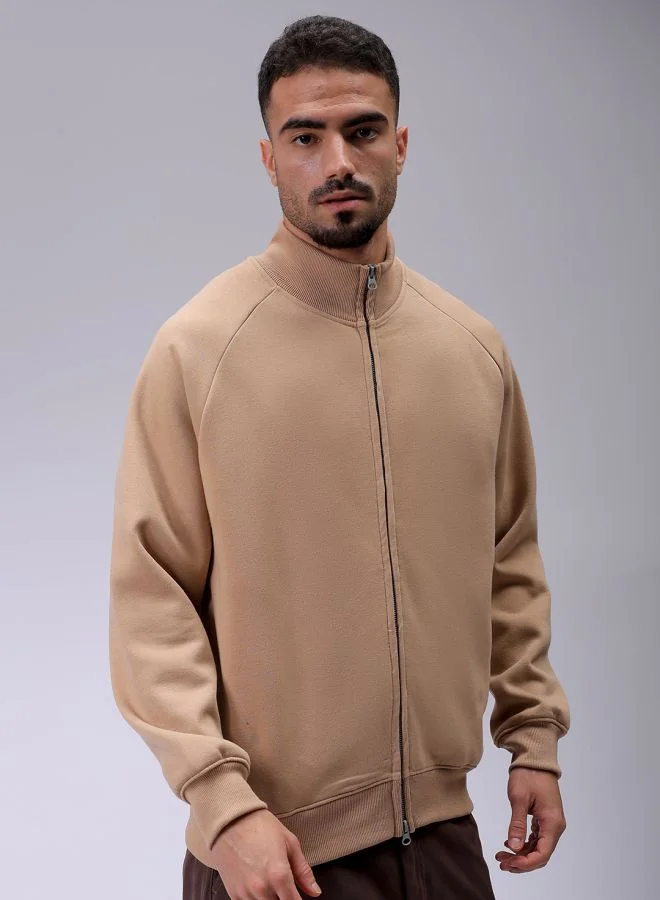 شركة المرآب الهندية Men Relaxed Fit Solid High neck Front Open High Neck Sweatshirt