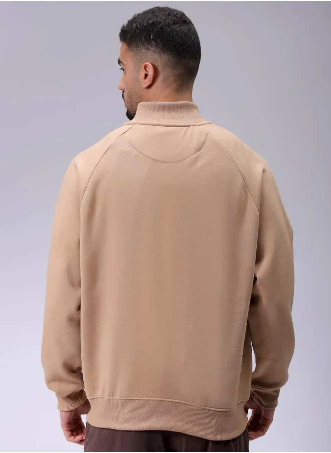 The Indian Garage Co Men Relaxed Fit Solid High neck Front Open High Neck Sweatshirt