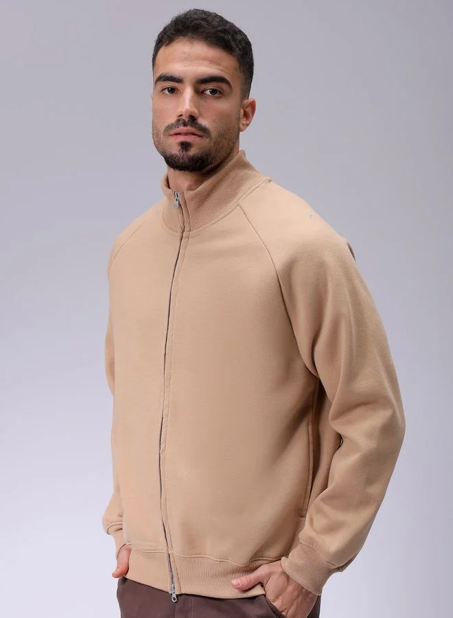 شركة المرآب الهندية Men Relaxed Fit Solid High neck Front Open High Neck Sweatshirt