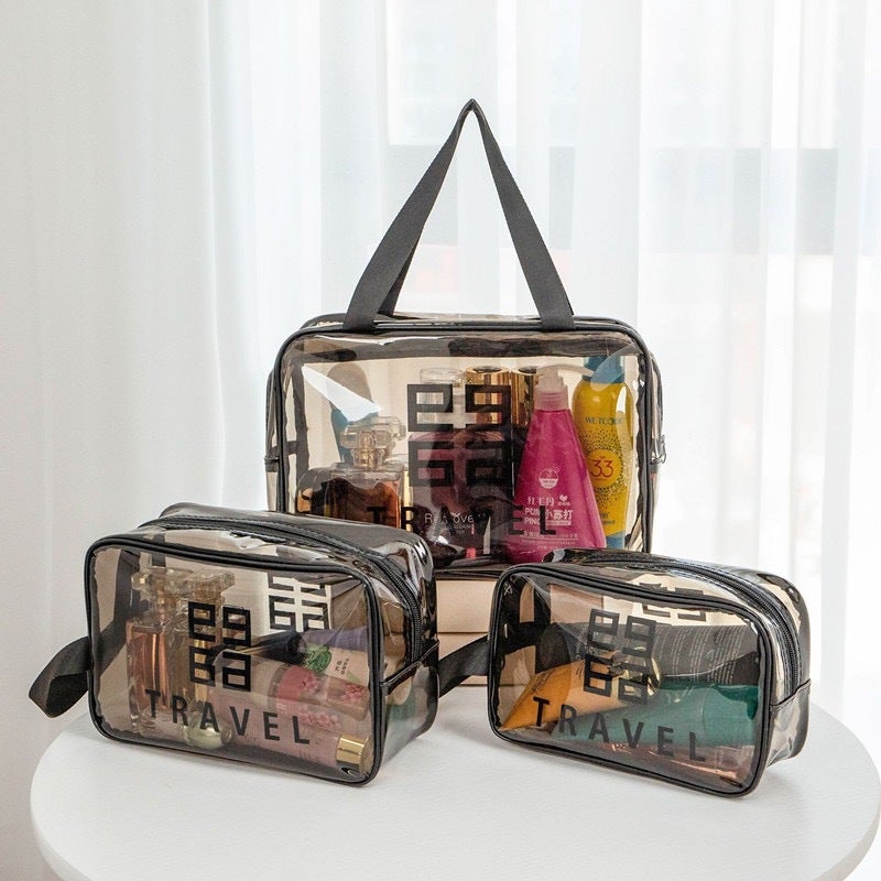 Transparent Cosmetic Bag Pvc Toiletry Bag Business Trip Cosmetics Bag Waterproof Large Capacity Satchel Cosmetic Bag Cosmetics Bag(Coffee Medium) - Image 5