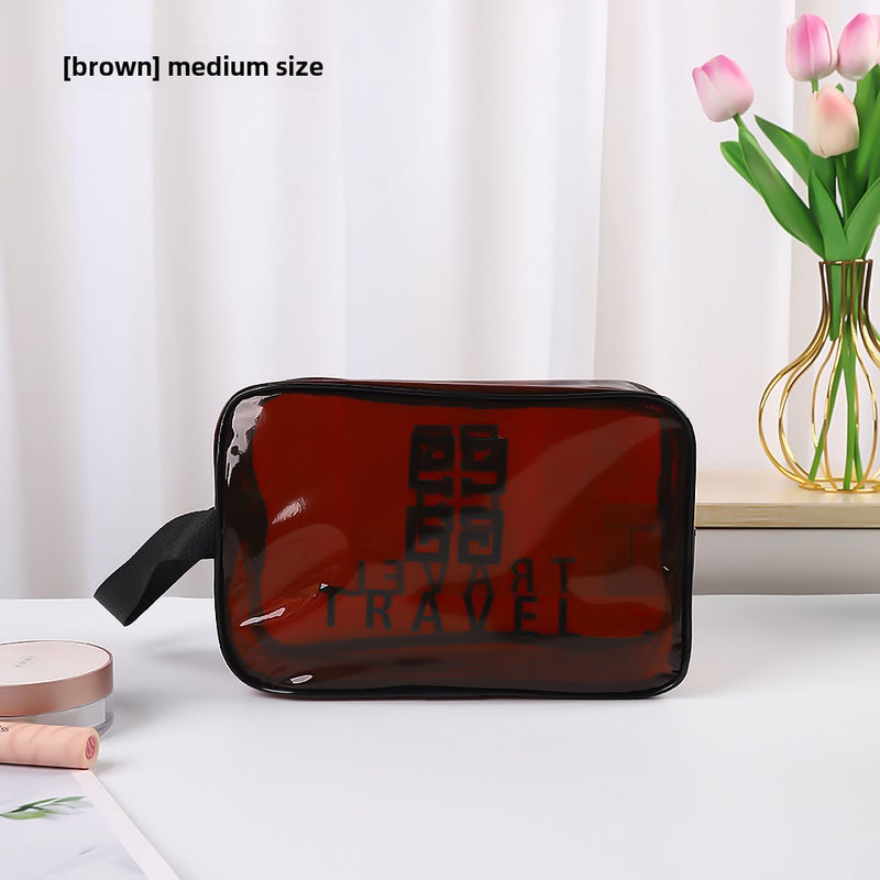 Transparent Cosmetic Bag Pvc Toiletry Bag Business Trip Cosmetics Bag Waterproof Large Capacity Satchel Cosmetic Bag Cosmetics Bag(Coffee Medium) - Image 1