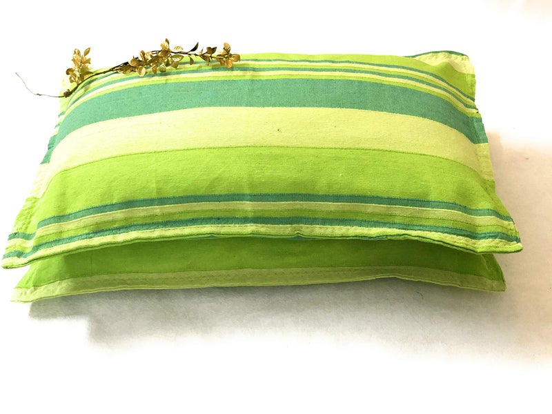 RANGBHAR Handloom Pillow Covers, Set of 2 Cotton Pillow Covers, Striped, 18 x 27 inch- Green 220 - Image 1