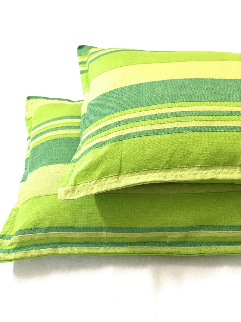 RANGBHAR Handloom Pillow Covers, Set of 2 Cotton Pillow Covers, Striped, 18 x 27 inch- Green 220 - Image 2