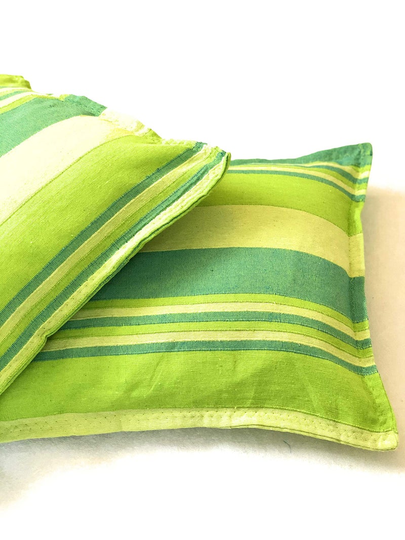 RANGBHAR Handloom Pillow Covers, Set of 2 Cotton Pillow Covers, Striped, 18 x 27 inch- Green 220 - Image 3