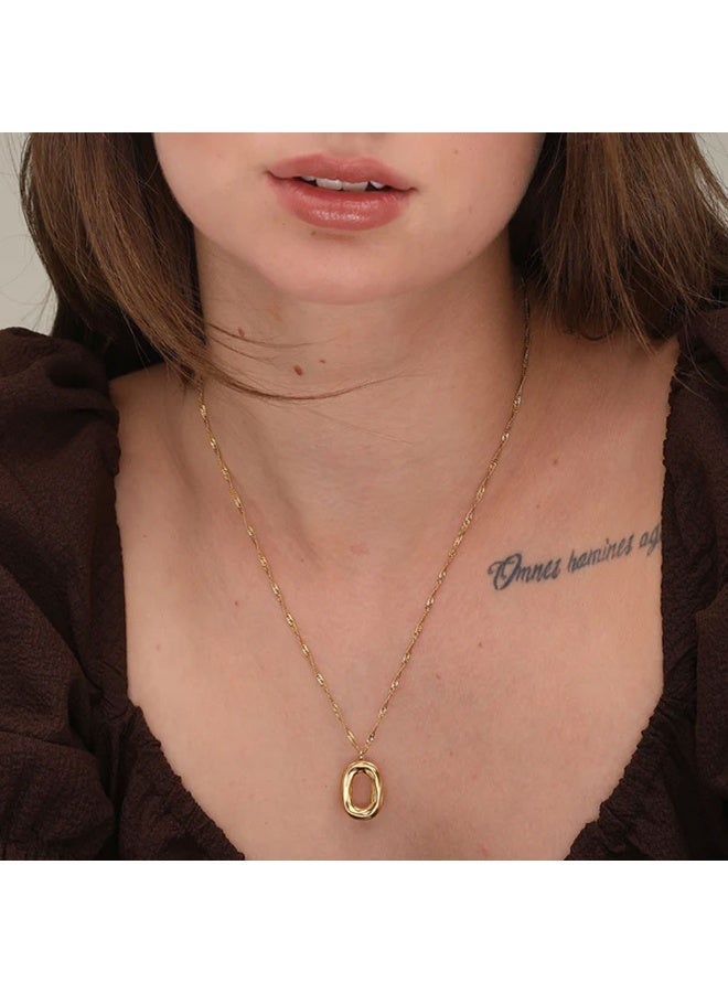 PALMONAS 18k Gold Tone Plated Wobbly Oval Necklace
 for Women - Image 4