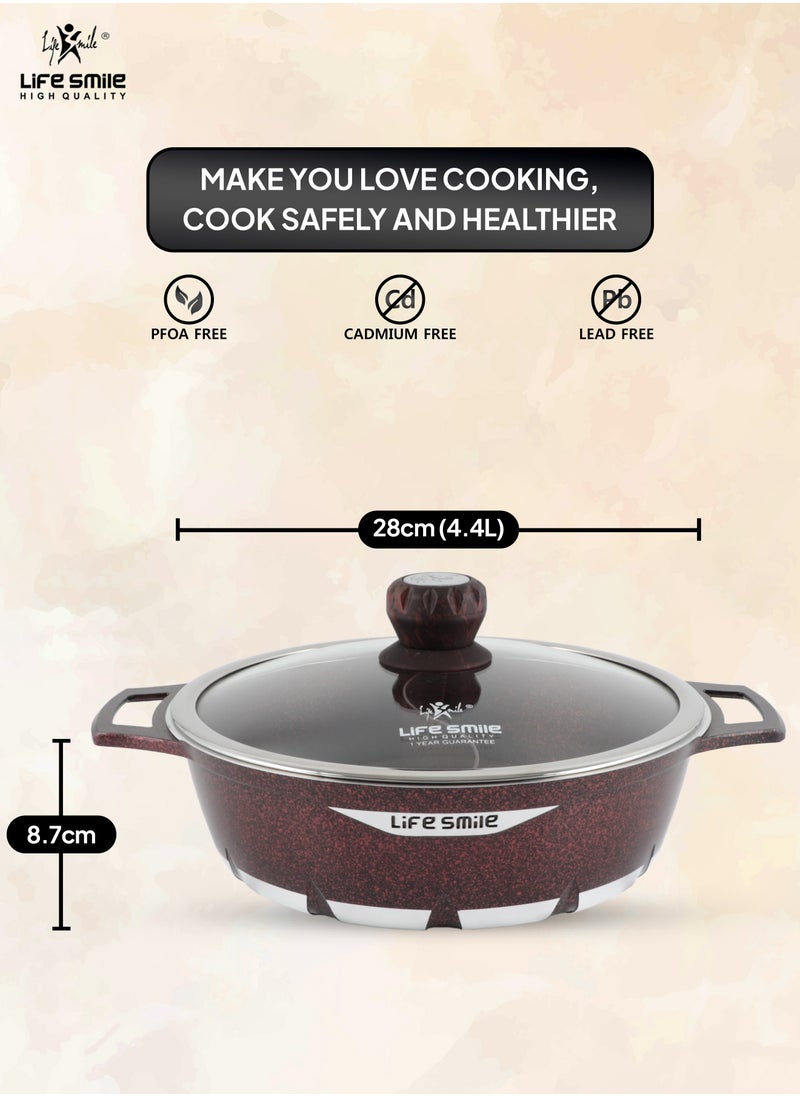 Life Smile 28cm  Shabu Shabu Pot with Lid Non Stick Granite Coating Shabu Shabu Hot Pot with Divider - 28 CM  - Image 3