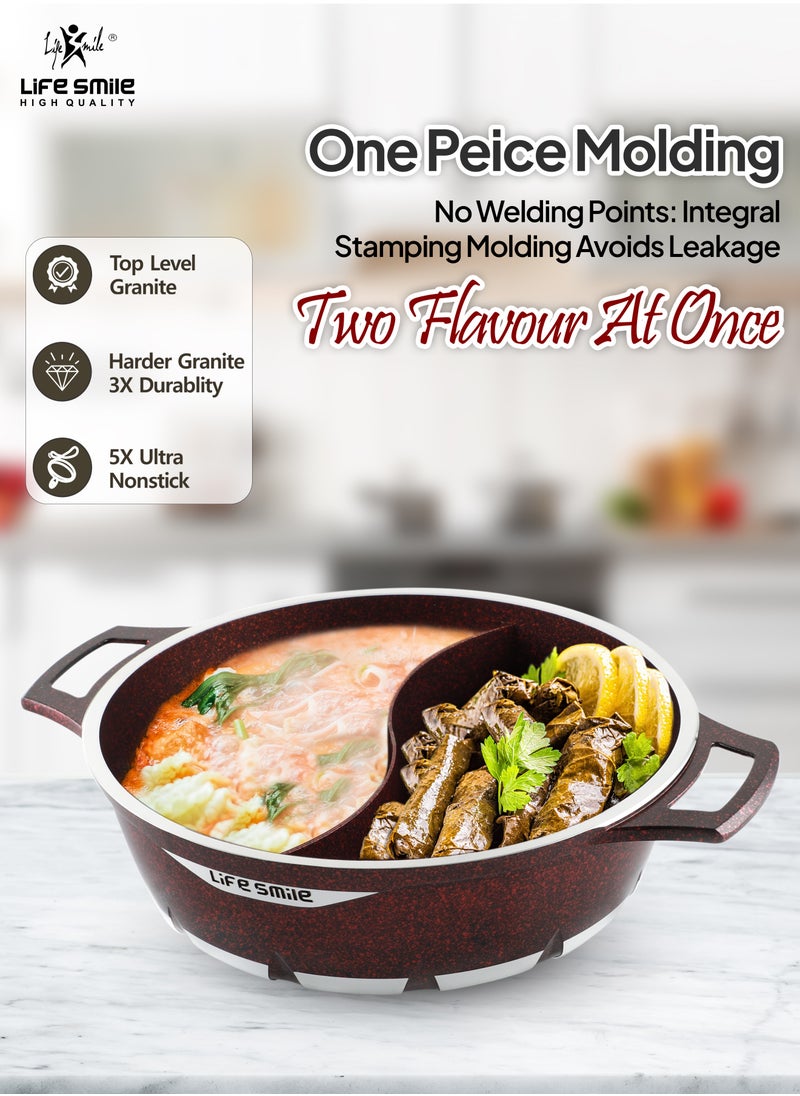 Life Smile 28cm  Shabu Shabu Pot with Lid Non Stick Granite Coating Shabu Shabu Hot Pot with Divider - 28 CM  - Image 5