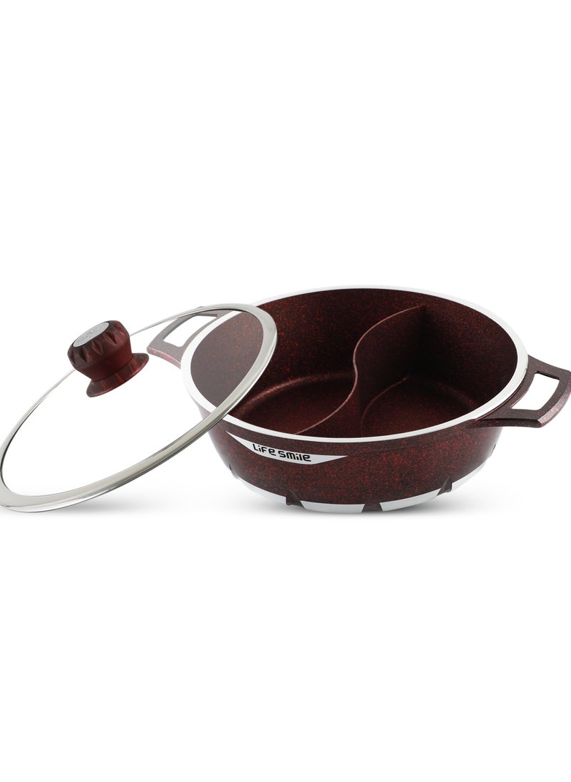 Life Smile 28cm  Shabu Shabu Pot with Lid Non Stick Granite Coating Shabu Shabu Hot Pot with Divider - 28 CM  - Image 1