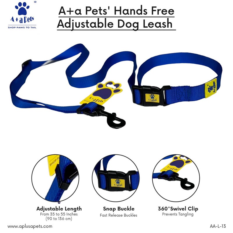 A+a Pets ’ Hands Free Adjustable Dog Leash | Waist Tie-up, Lightweight, Adjustable, Durable Nylon for Running, Hiking, Jogging & Walking (NBlue) - Image 3