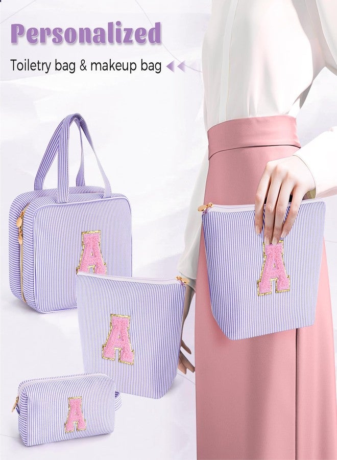 Fystdtote Initial Toiletry Bag Travel Makeup Bag | Teen Girl Gifts Trendy Stuff | Gifts for 3 4 5 6 7 8 9 10 11 12 13 Year Old Girls | Christmas Gifts for Teen Girls Stocking Stuffers - Lavender A - Image 4