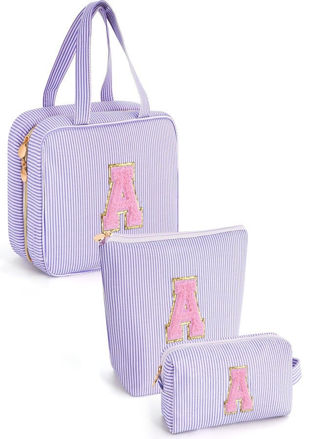 Fystdtote Initial Toiletry Bag Travel Makeup Bag | Teen Girl Gifts Trendy Stuff | Gifts for 3 4 5 6 7 8 9 10 11 12 13 Year Old Girls | Christmas Gifts for Teen Girls Stocking Stuffers - Lavender A - Image 1