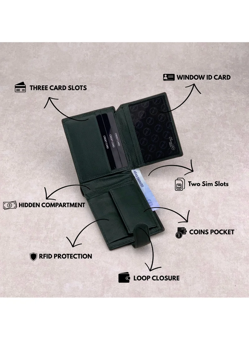 Classic Milano Green (GTF-03-EM) Classic Milano Men’s Wallet – Slim Bifold Leather Wallet for Men with RFID Blocking, Multiple Card Slots & Middle Zip – Stylish Mens Purse Wallets Gift for Husband, Father for Men | Best Price UAE