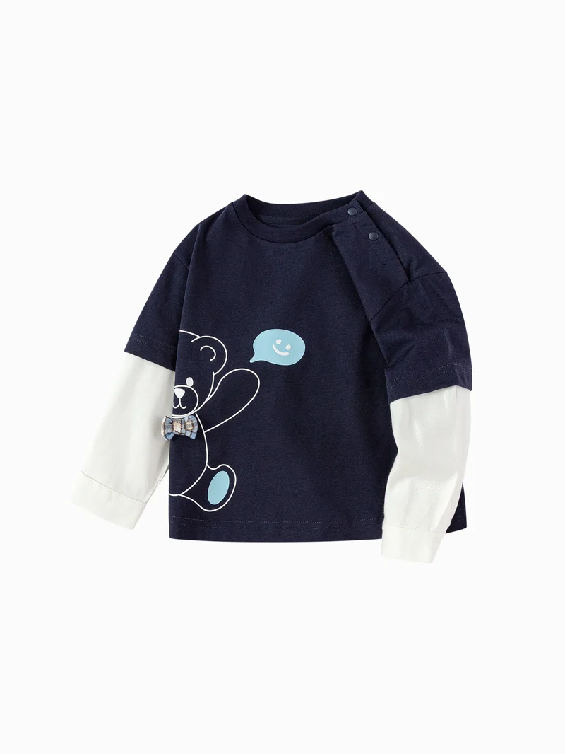 Balabala Toddler Boy Round v-neck long-sleeved T-shirt
