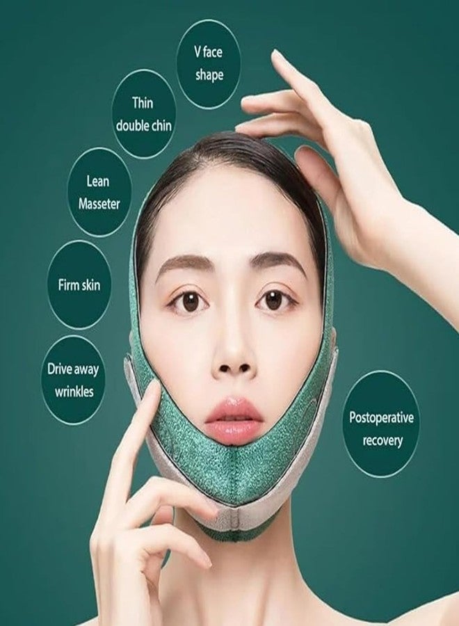 VENEXA Face Slimming Belt - V-Shape Face Masks For Double Chin Shaper For Men&Women,Facial Lift Slim Cheeks Lifting Reusable Belt Facial Anti Wrinkle Chin Strap Elastic Face Slimming Bandage (GREEN) - Image 2