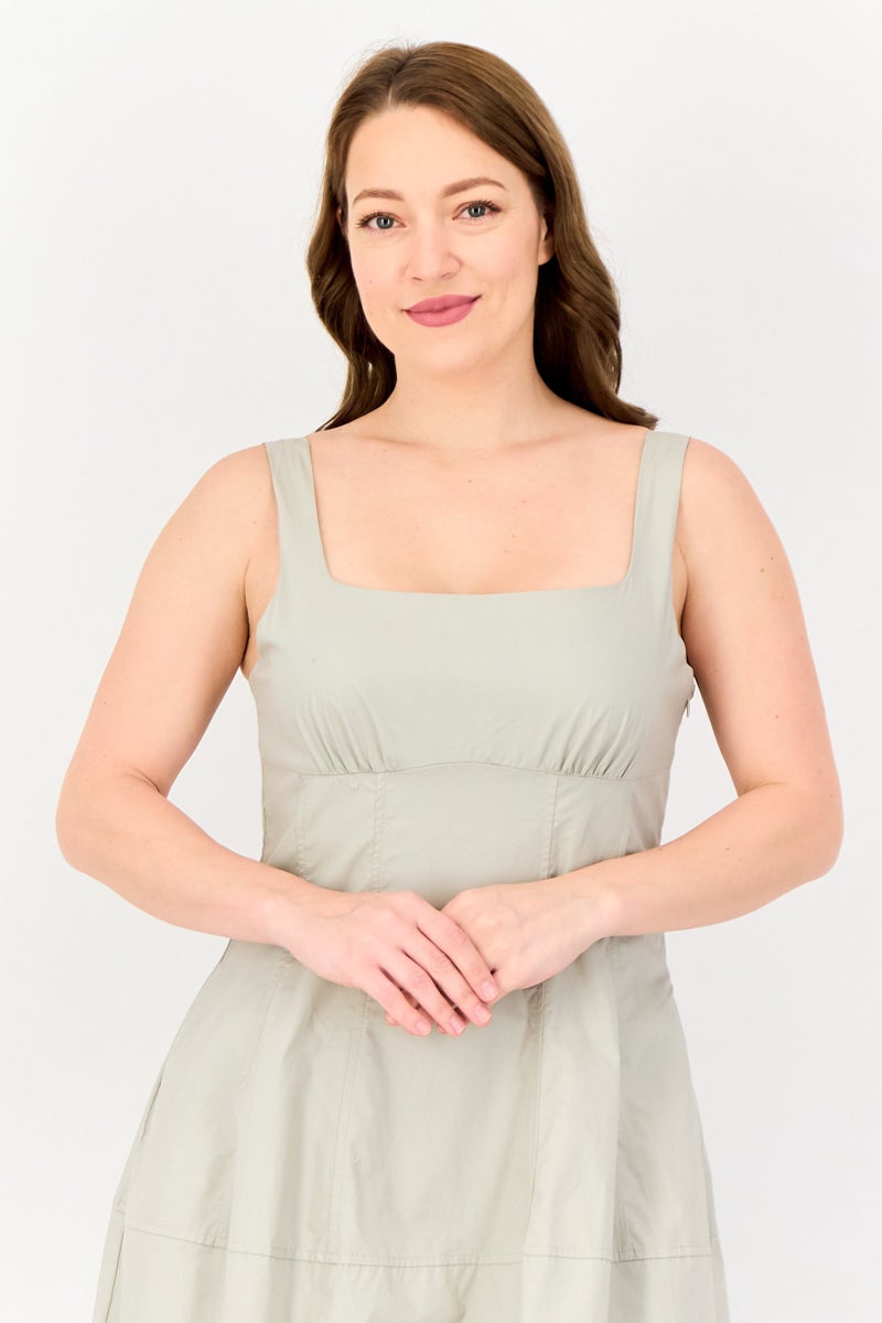 Kathy Ireland Women Solid Midi Dress, Light Grey  - Image 4