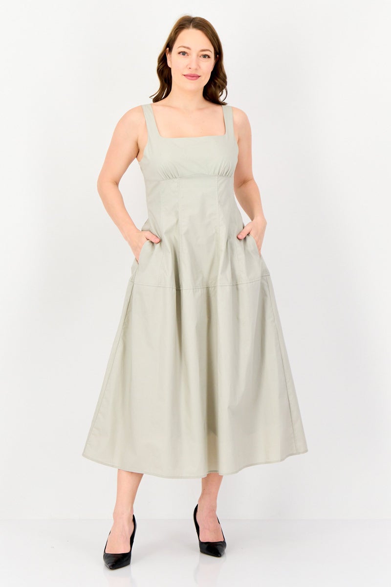 Kathy Ireland Women Solid Midi Dress, Light Grey  - Image 1