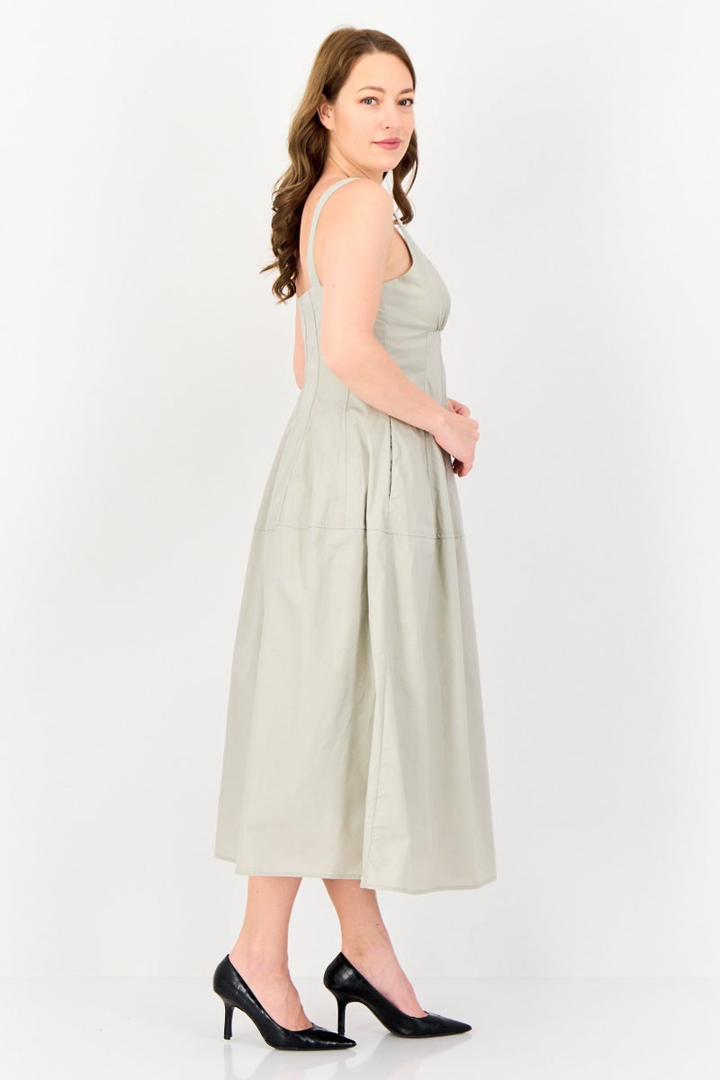 Kathy Ireland Women Solid Midi Dress, Light Grey  - Image 2