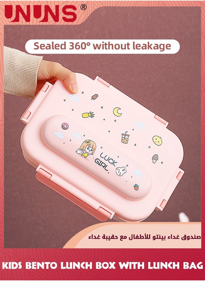 UNUNS Lunch Box For Kids Adult,Bento Luch Box With Cutlery Set, Stainless Steel Interior And Insulation,Easy Meal Prep For Kids School With Matching Lunch Bag,Microwaveable,Leakproof,Portable,Pink  - Image 4
