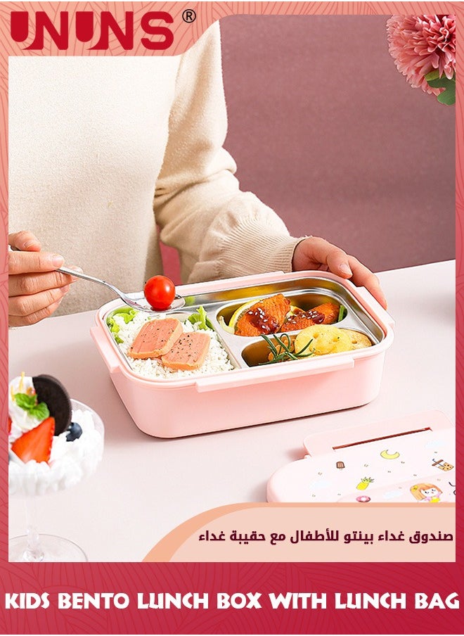 UNUNS - Lunch Box For Kids Adult,Bento Luch Box With Cutlery Set, Stainless Steel Interior And Insulation,Easy Meal Prep For Kids School With Matching Lunch Bag,Microwaveable,Leakproof,Portable,Pink - Image 1