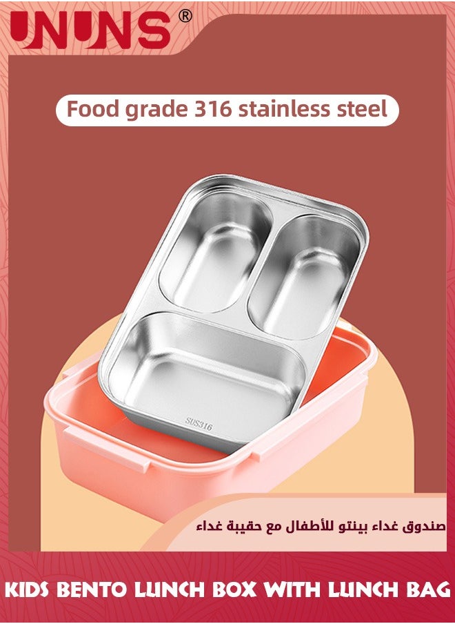 UNUNS Lunch Box For Kids Adult,Bento Luch Box With Cutlery Set, Stainless Steel Interior And Insulation,Easy Meal Prep For Kids School With Matching Lunch Bag,Microwaveable,Leakproof,Portable,Pink  - Image 5