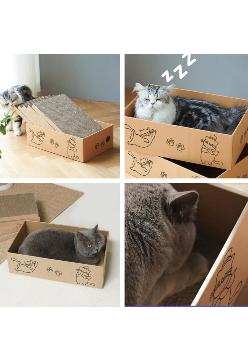 MissTiara Cardboard Cat Scratcher with Box, 5 PCS Reversible Cat Scratch Pad Replace for Cat Scratcher, Corrugated Scratching Lounge for Indoor Kitty to Rest Play Suitable for Up To 5kg (40*23*13 CM)  - Image 5