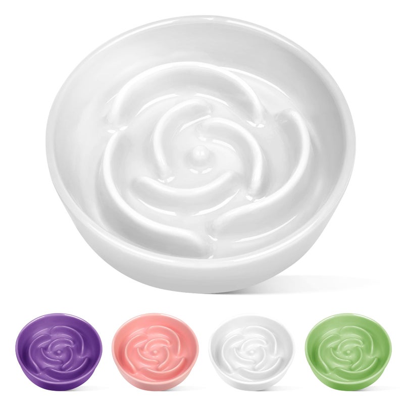TRUVIC Ceramic Slow Feeder Dog Bowls, 1.5 Cup Puzzle Slow Feeder Bowls for Fast Eaters, Ceramic Dog Food Dish no Black Chin, Puzzle Bowl for Medium Dogs, White - Image 1