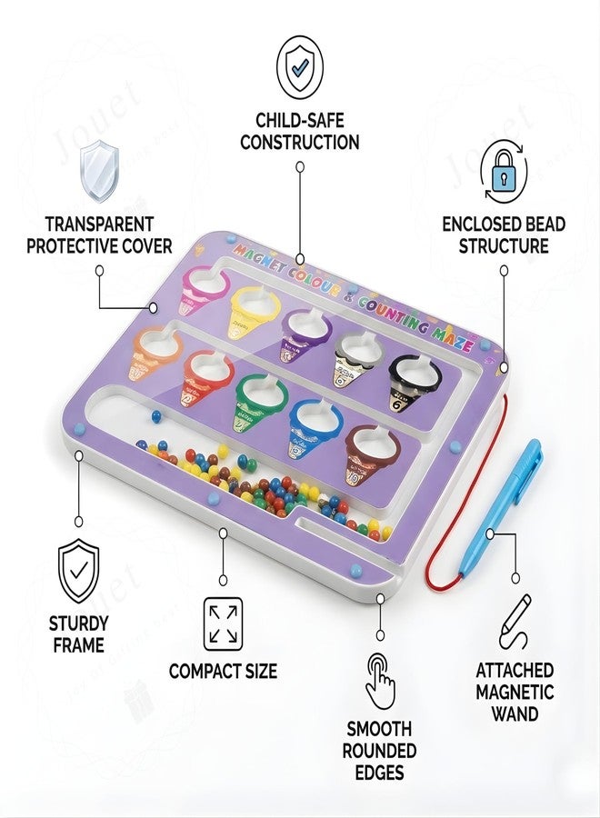 JOUET Magnetic Colour & Counting Maze Board with Ice Cream Design for Kids 3+ Years, Montessori Number Learning & Color Sorting Toy with Beads and Magnetic Pen, Fine Motor Skills Educational Gift - Image 4