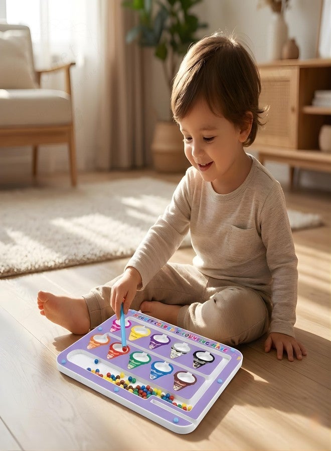 JOUET Magnetic Colour & Counting Maze Board with Ice Cream Design for Kids 3+ Years, Montessori Number Learning & Color Sorting Toy with Beads and Magnetic Pen, Fine Motor Skills Educational Gift - Image 2