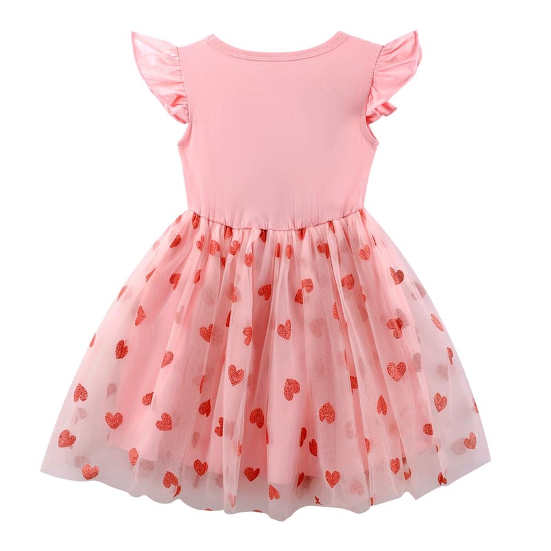 Akyzic Girls Valentines Dress Glittering Heart Print Tutu Valentines Day Birthday Princess Dress Mesh Tulle Valentines Outfit 7T/1837 - Image 4