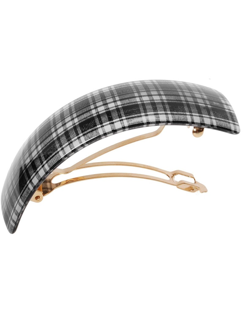France Luxe France Luxe Rectangle Volume Barrette - Tartan Plaid Black/White  - Image 2