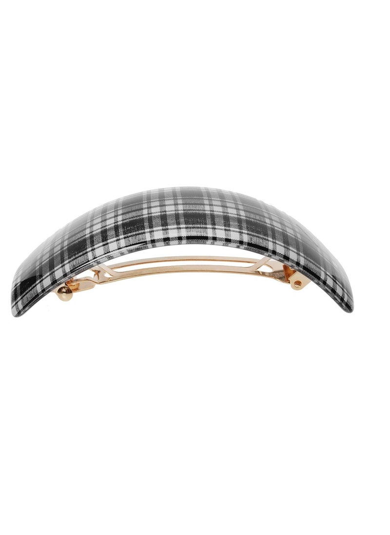 France Luxe France Luxe Rectangle Volume Barrette - Tartan Plaid Black/White  - Image 4
