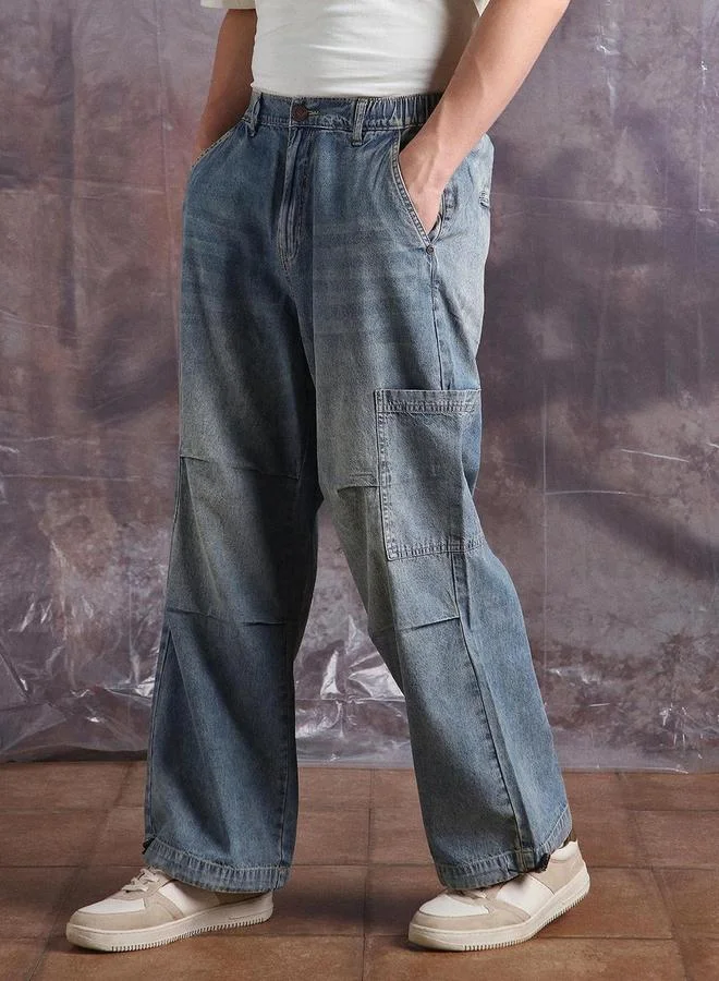 Hubberholme Men Light Wash Blue Denim Baggy Jeans