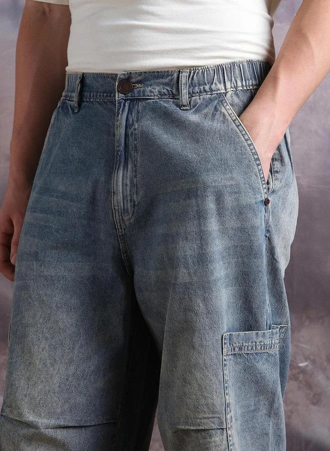 Hubberholme Men Light Wash Blue Denim Baggy Jeans