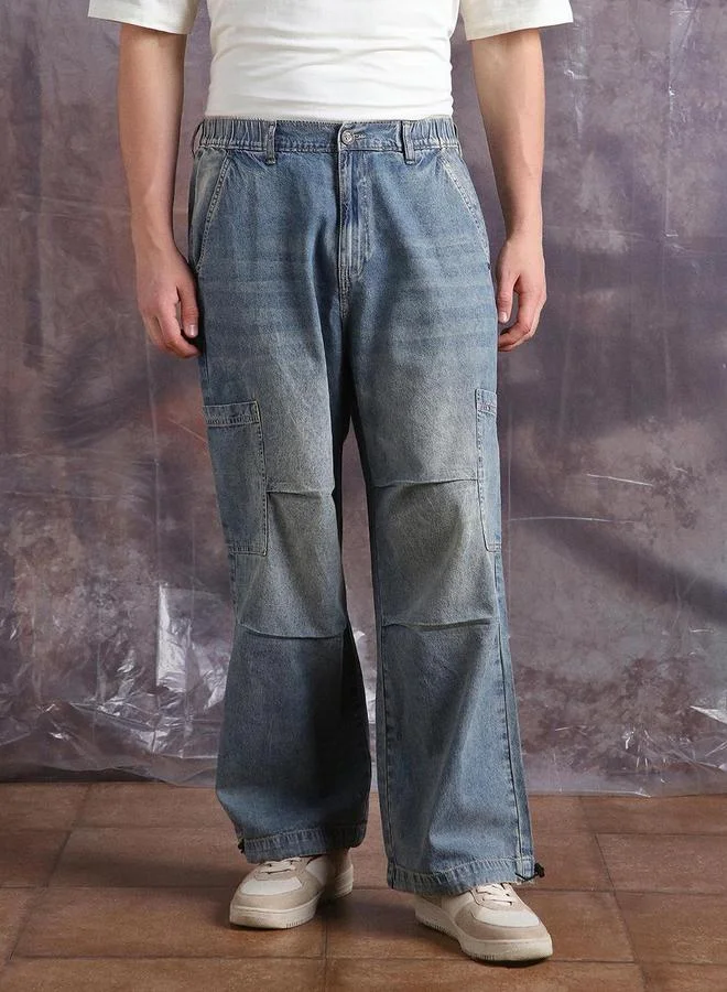 Hubberholme Men Light Wash Blue Denim Baggy Jeans