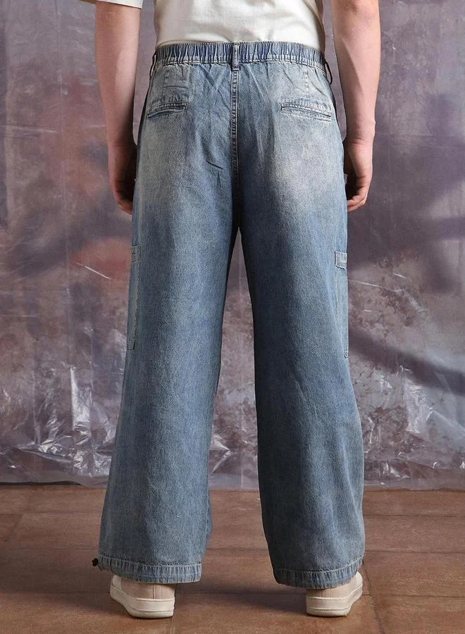 Hubberholme Men Light Wash Blue Denim Baggy Jeans