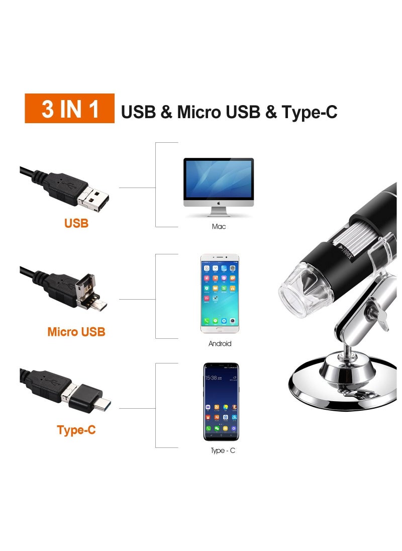 Meiyilan - USB Microscope, Digital Handheld 50X-1000X Magnification Endoscope Mini Video Camera with 8 Adjustable LED Lights, Compatible with Windows 7/8/10/11 Mac Linux Android (with OTG) - Image 1