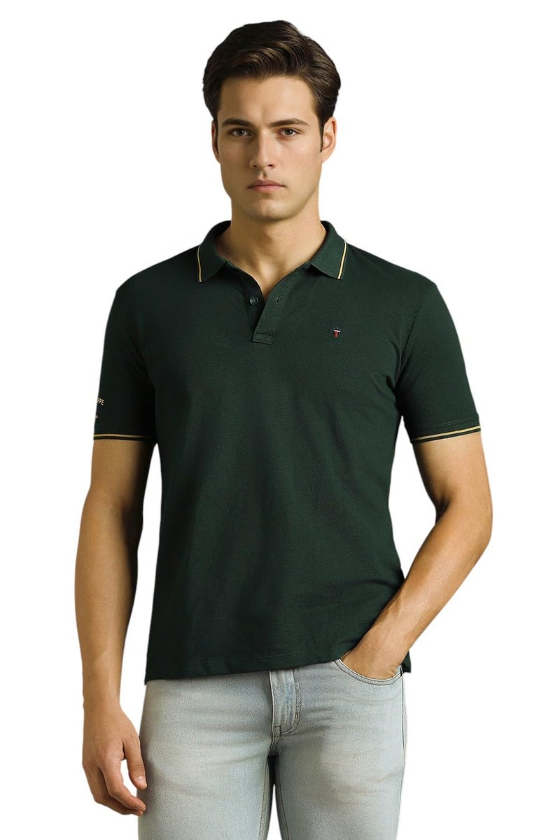 LOUIS PHILIPPE قميص قطني رجالي من لويس فيليب بقصة ضيقة بلون أخضر (LRKPCSLFC86350_Green, 2XL) - Image 1