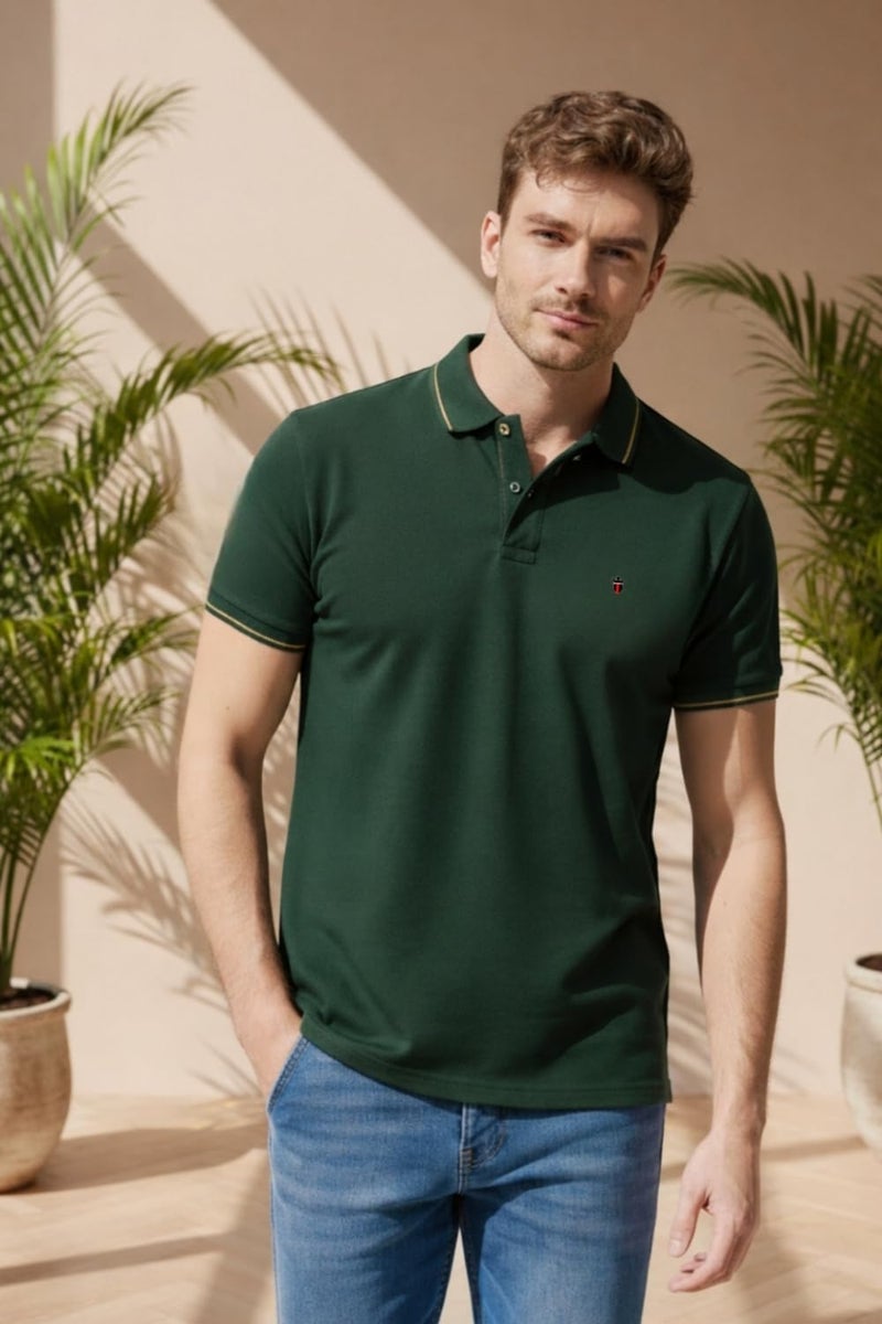 LOUIS PHILIPPE قميص قطني رجالي من لويس فيليب بقصة ضيقة بلون أخضر (LRKPCSLFC86350_Green, 2XL) - Image 3
