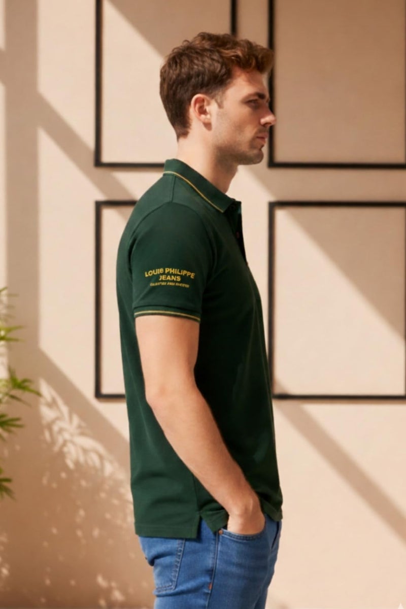 LOUIS PHILIPPE قميص قطني رجالي من لويس فيليب بقصة ضيقة بلون أخضر (LRKPCSLFC86350_Green, 2XL) - Image 5