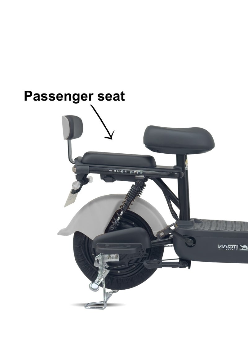 كاميل دراجة كهربائية ITQ-4 برو للبالغين، بقوة 450 واط، إطار 14 بوصة، مدى 65 كم، مزودة بمرايا جانبية وسلة، لون رمادي - Image 2