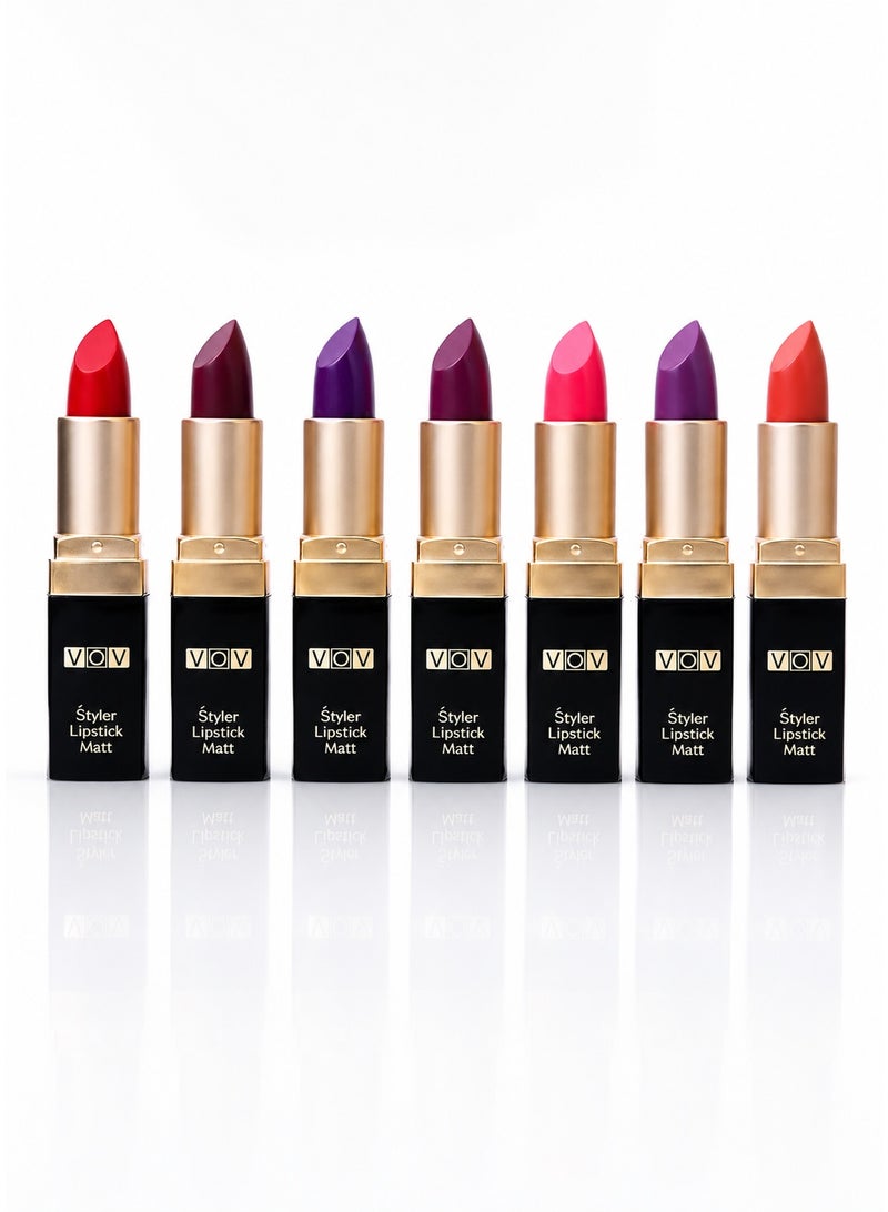 فوف أحمر شفاه مطفي VOV Styler Lipstick Matt – 7 ألوان ثابتة وعالية التغطية – ملمس ناعم مخملي – لون غني يدوم لساعات – مناسب للاستخدام اليومي والمناسبات – سهل الحمل - Image 1