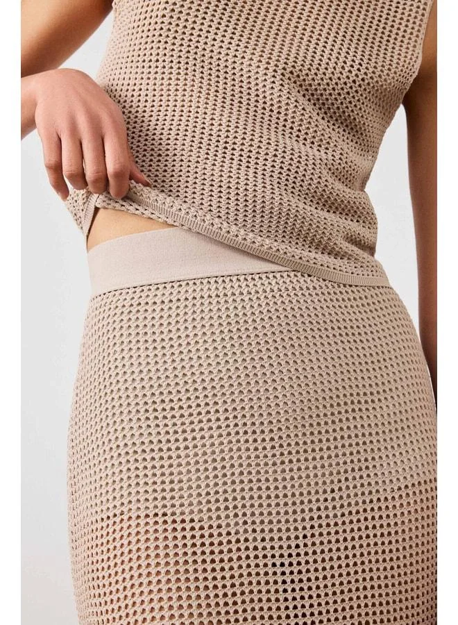 Mısırlı 1951  Beige Mesh Long Skirt. for Women | Best Price UAE
