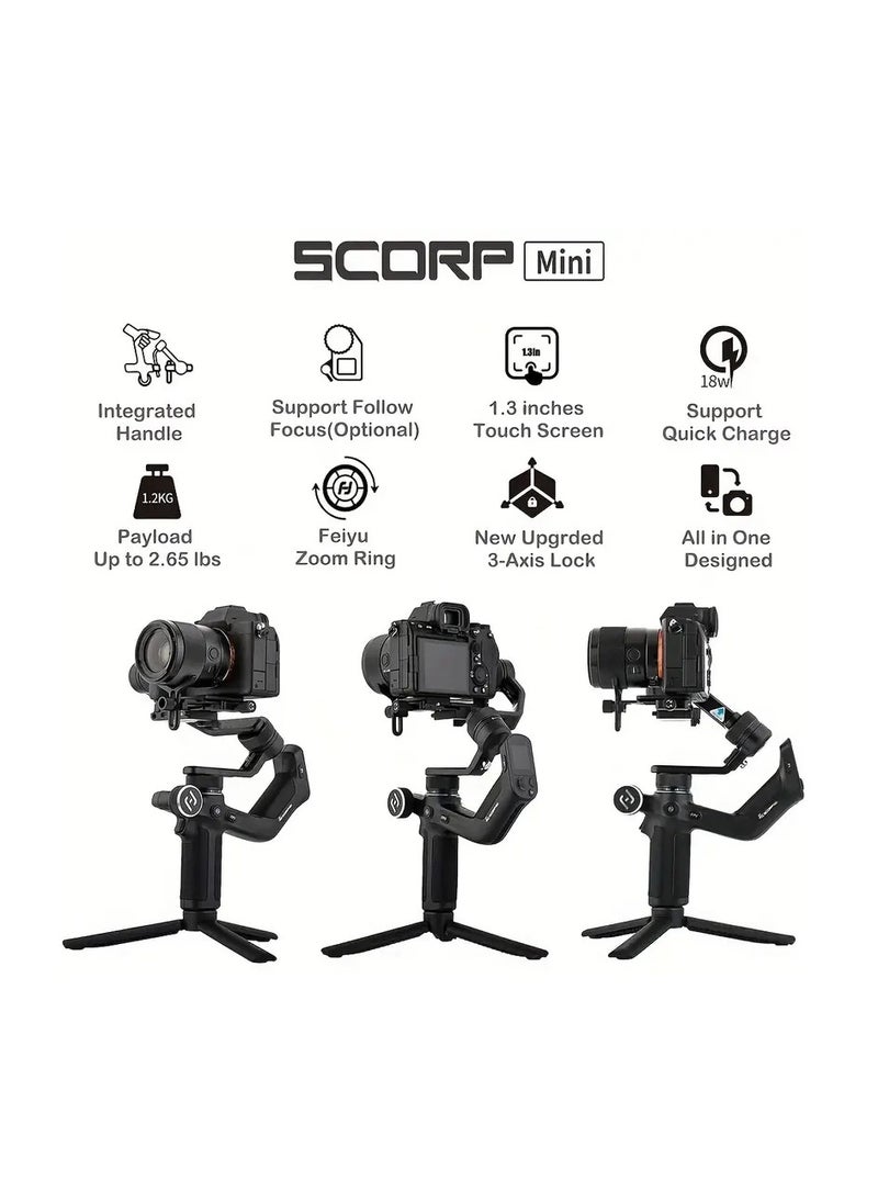 FeiyuTech - FeiyuTech Scorp Mini 3-Axis All In One Gimbal Stabilizer For Mirrorless Camera With Short Lens, Compact Cameras, Action Camera Gopro, 54-88mm Width IPhone 15 Pro, 1.3" Touch Screen, 2.6lbs Payload - Image 1