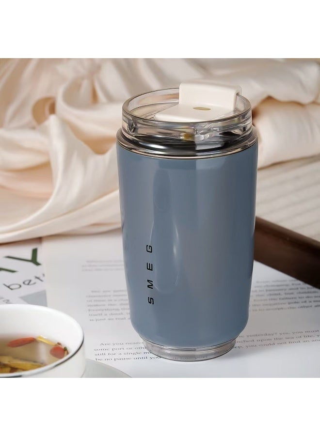 smeg 320ML Beverage Cup Travel Portable Car Drinking Cup Stainless Steel Vacuum Leak proof 320ML Coffee Thermos（Grey） - Image 1