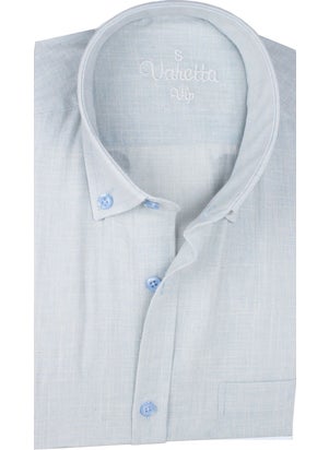 Varetta Men's Ice Blue Linen Effect Pocketed Long Sleeve Cotton Shirt  - Image 1