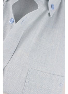 Varetta Men's Ice Blue Linen Effect Pocketed Long Sleeve Cotton Shirt  - Image 4