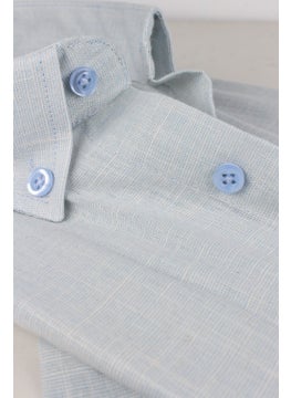 Varetta Men's Ice Blue Linen Effect Pocketed Long Sleeve Cotton Shirt  - Image 5