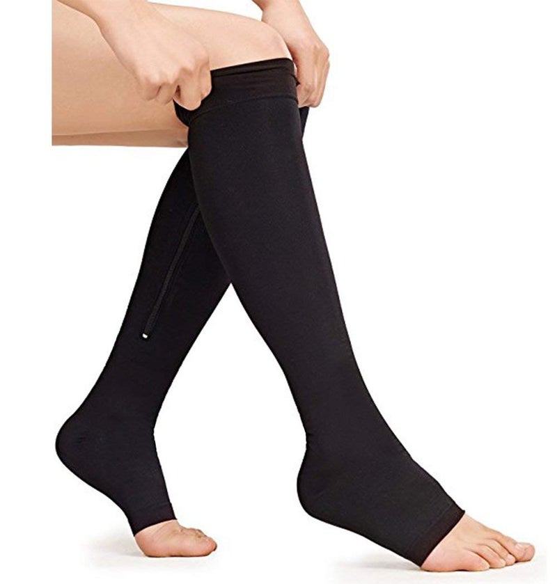 Ailaka Zipper 20-30 mmHg Compression Socks for Women & Men, Knee High Open Toe - Image 1